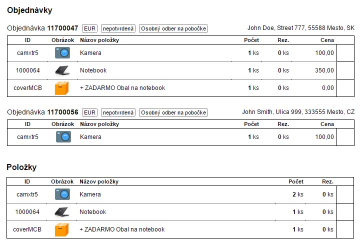 export orders items