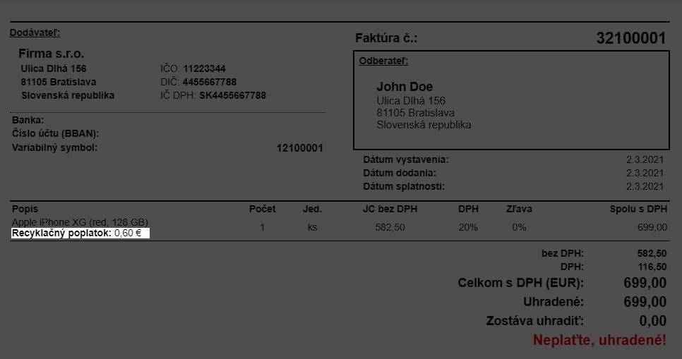 invoice info recycling fee