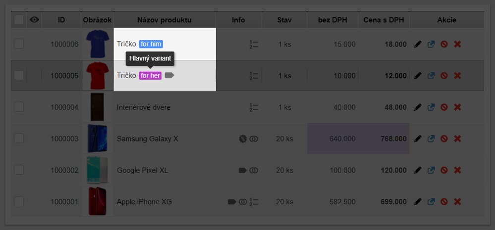 section products label info connected variants